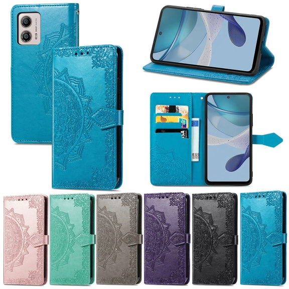 For Motorola  Moto G53 5G Mandala Flower Embossed Horizontal Flip Leather Phone Case(Green)