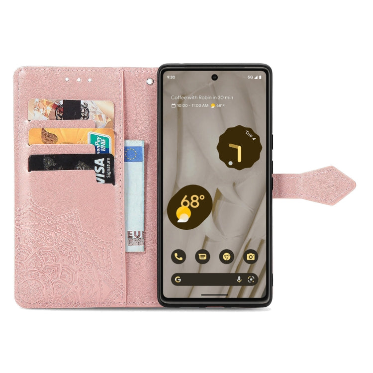 For Google Pixel 7A Mandala Flower Embossed Leather Phone Case(Rose Gold)
