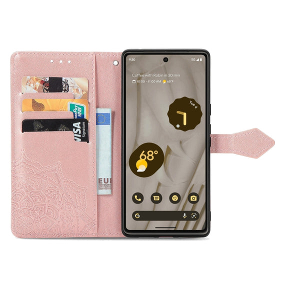 For Google Pixel 7A Mandala Flower Embossed Leather Phone Case(Rose Gold)