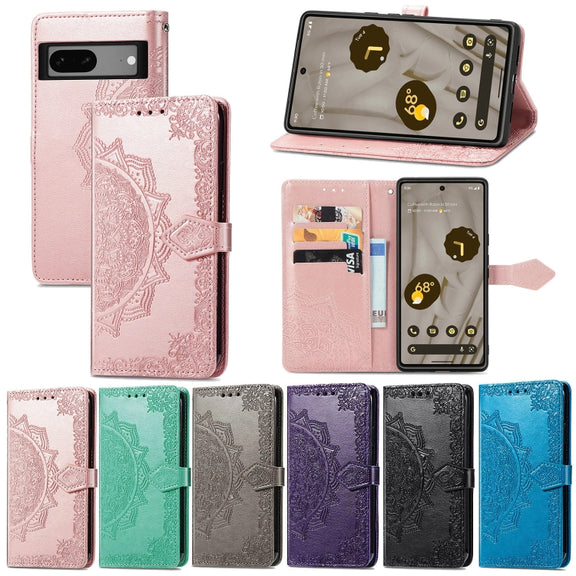 For Google Pixel 7A Mandala Flower Embossed Leather Phone Case(Rose Gold)