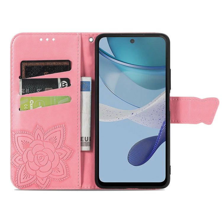 For Motorola Moto E13 Butterfly Love Flower Embossed Flip Leather Phone Case(Pink)