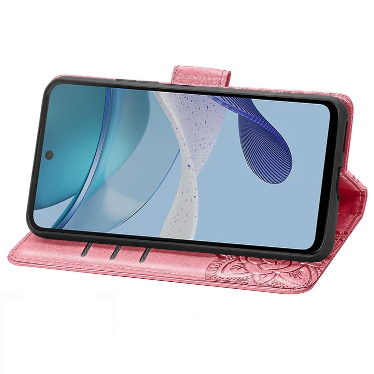 For Motorola Moto E13 Butterfly Love Flower Embossed Flip Leather Phone Case(Pink)