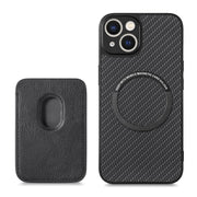For iPhone 14 Plus Carbon Fiber Leather Card Magsafe Magnetic Phone Case(Black)
