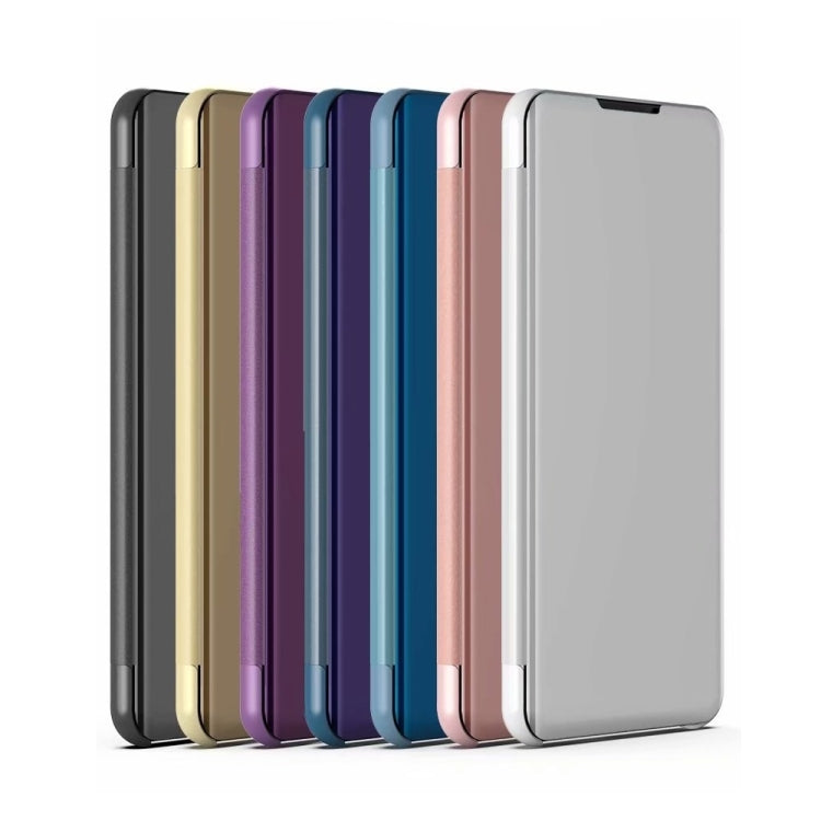 For Samsung Galaxy A34 5G Plated Mirror Horizontal Flip Leather Phone Case with Holder(Blue)