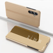 For Samsung Galaxy A54 5G Plated Mirror Horizontal Flip Leather Phone Case with Holder(Gold)