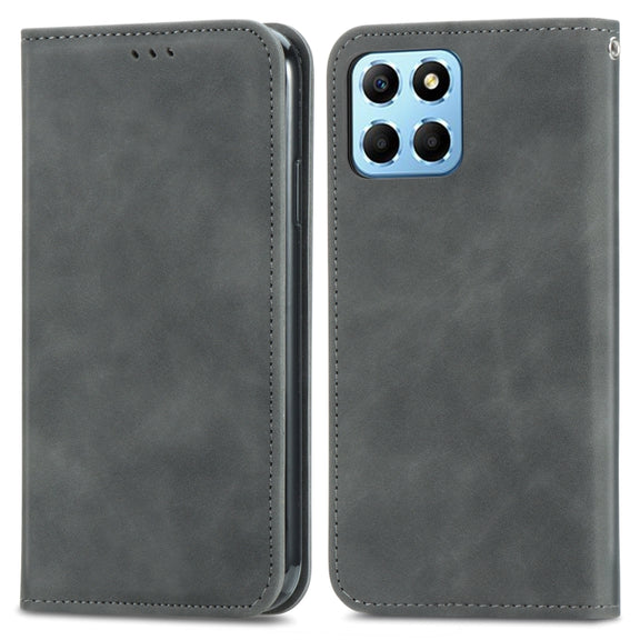 For Honor X6 Retro Skin Feel Magnetic Flip Leather Phone Case(Gray)