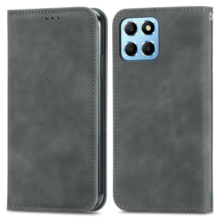 For Honor X6 Retro Skin Feel Magnetic Flip Leather Phone Case(Gray)