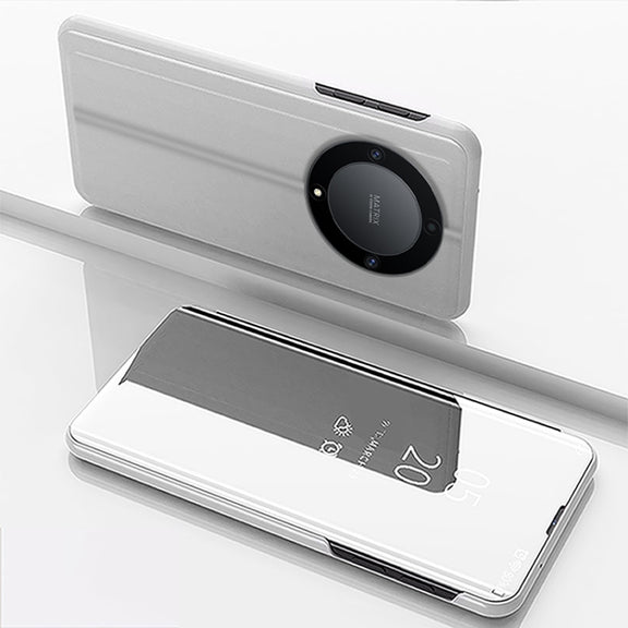 For Honor X9A Plated Mirror Horizontal Flip Leather Case with Holder(Silver)