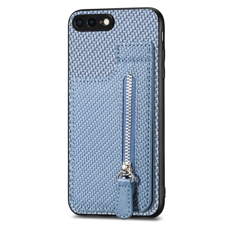 For iPhone SE 2022 / 2020 / 7 / 8 Carbon Fiber Vertical Flip Zipper Phone Case(Blue)