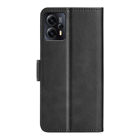 For Motorola Moto E13 Dual-side Magnetic Buckle Horizontal Flip Leather Phone Case(Black)