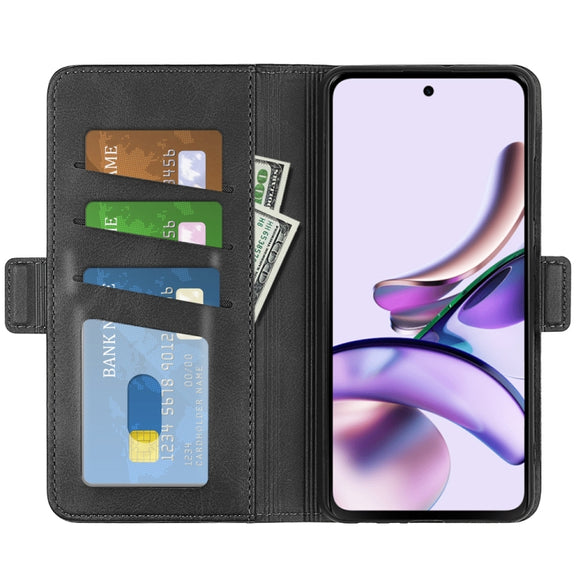 For Motorola Moto E13 Dual-side Magnetic Buckle Horizontal Flip Leather Phone Case(Black)