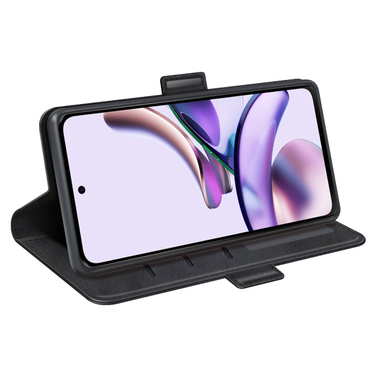 For Motorola Moto E13 Dual-side Magnetic Buckle Horizontal Flip Leather Phone Case(Black)