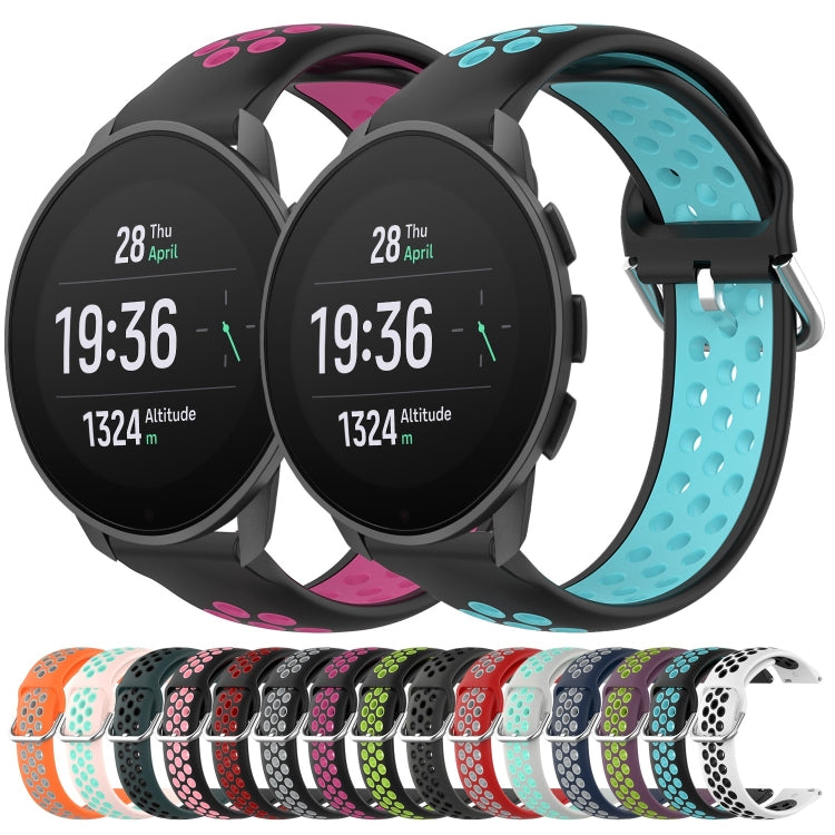 For Suunto 9 Peak Pro 22mm Perforated Breathable Sports Silicone Watch Band(Black+ Lime)