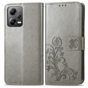 For Xiaomi Poco X5 Four-leaf Clasp Embossed Leather Phone Case(Gray)