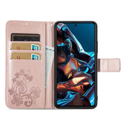 For xiaomi Poco X5 Pro Four-leaf Clasp Embossed Leather Phone Case(Rose Gold)