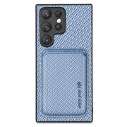 For Samsung Galaxy S22 5G Carbon Fiber Leather Card Magsafe Magnetic Phone Case(Blue)