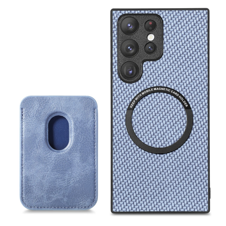 For Samsung Galaxy S22 5G Carbon Fiber Leather Card Magsafe Magnetic Phone Case(Blue)