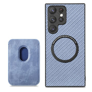 For Samsung Galaxy S22 5G Carbon Fiber Leather Card Magsafe Magnetic Phone Case(Blue)