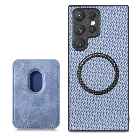 For Samsung Galaxy S22 5G Carbon Fiber Leather Card Magsafe Magnetic Phone Case(Blue)