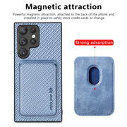 For Samsung Galaxy S22 5G Carbon Fiber Leather Card Magsafe Magnetic Phone Case(Blue)