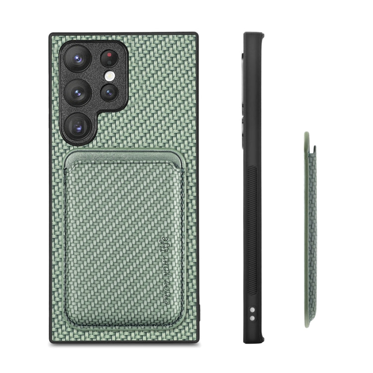For Samsung Galaxy S22 5G Carbon Fiber Leather Card Magsafe Magnetic Phone Case(Green)