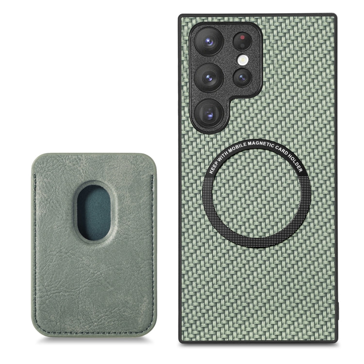 For Samsung Galaxy S22 5G Carbon Fiber Leather Card Magsafe Magnetic Phone Case(Green)