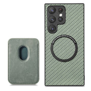 For Samsung Galaxy S22 5G Carbon Fiber Leather Card Magsafe Magnetic Phone Case(Green)