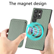 For Samsung Galaxy S22 5G Carbon Fiber Leather Card Magsafe Magnetic Phone Case(Green)