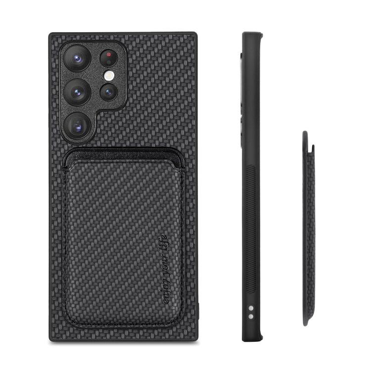 For Samsung Galaxy S22+ 5G Carbon Fiber Leather Card Magsafe Magnetic Phone Case(Black)