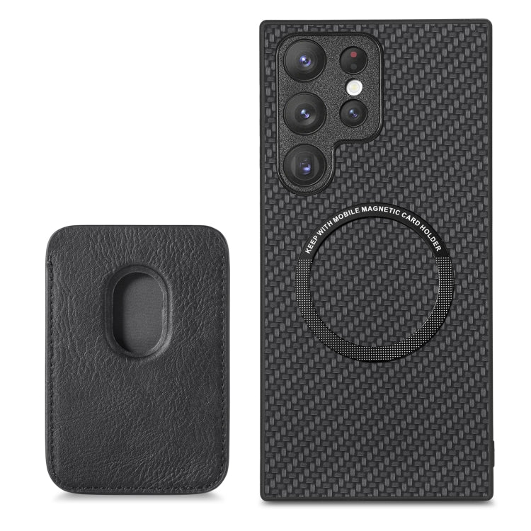 For Samsung Galaxy S22+ 5G Carbon Fiber Leather Card Magsafe Magnetic Phone Case(Black)