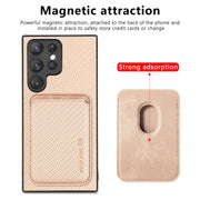 For Samsung Galaxy S22 Ultra 5G Carbon Fiber Leather Card Magsafe Magnetic Phone Case(Khaki)