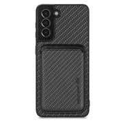 For Samsung Galaxy S21 5G Carbon Fiber Leather Card Magsafe Magnetic Phone Case(Black)
