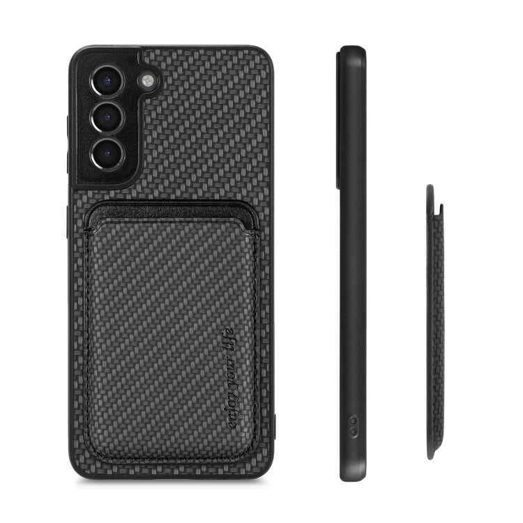 For Samsung Galaxy S21 5G Carbon Fiber Leather Card Magsafe Magnetic Phone Case(Black)