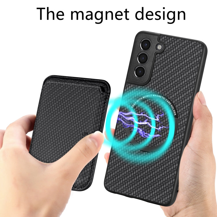 For Samsung Galaxy S21 5G Carbon Fiber Leather Card Magsafe Magnetic Phone Case(Black)