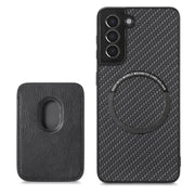 For Samsung Galaxy S21+ 5G Carbon Fiber Leather Card Magsafe Magnetic Phone Case(Black)