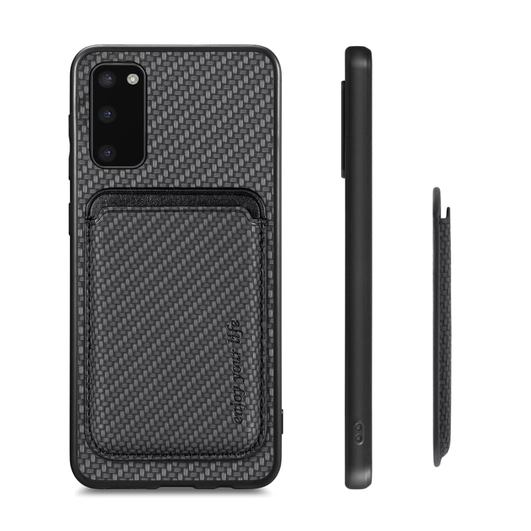 For Samsung Galaxy S20 Carbon Fiber Leather Card Magsafe Magnetic Phone Case(Black)