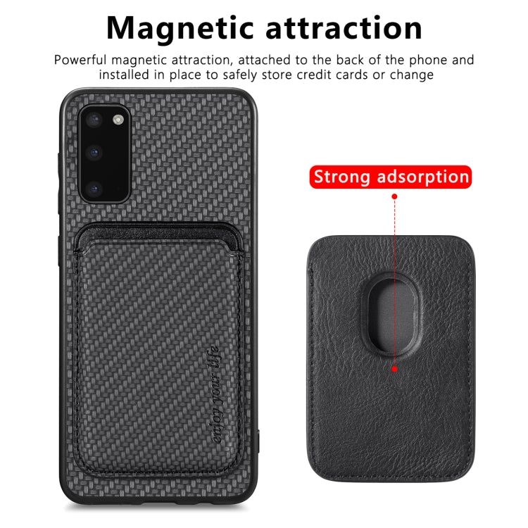For Samsung Galaxy S20 Carbon Fiber Leather Card Magsafe Magnetic Phone Case(Black)