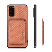 For Samsung Galaxy S20 Carbon Fiber Leather Card Magsafe Magnetic Phone Case(Brown)