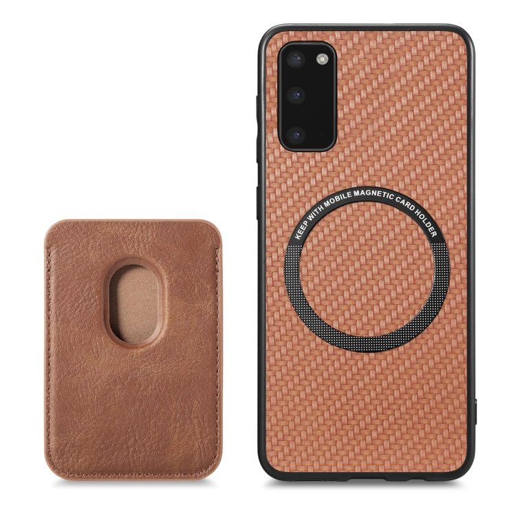 For Samsung Galaxy S20 Carbon Fiber Leather Card Magsafe Magnetic Phone Case(Brown)