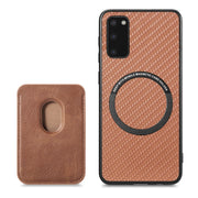 For Samsung Galaxy S20 Carbon Fiber Leather Card Magsafe Magnetic Phone Case(Brown)