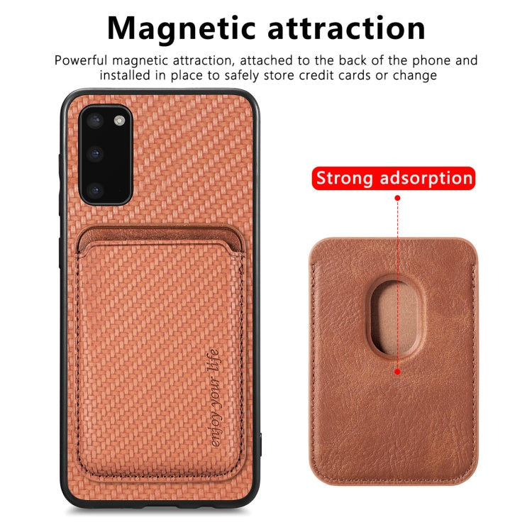 For Samsung Galaxy S20 Carbon Fiber Leather Card Magsafe Magnetic Phone Case(Brown)