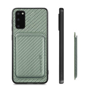 For Samsung Galaxy S20 Carbon Fiber Leather Card Magsafe Magnetic Phone Case(Green)