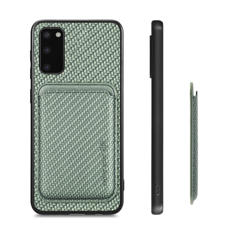 For Samsung Galaxy S20 Carbon Fiber Leather Card Magsafe Magnetic Phone Case(Green)