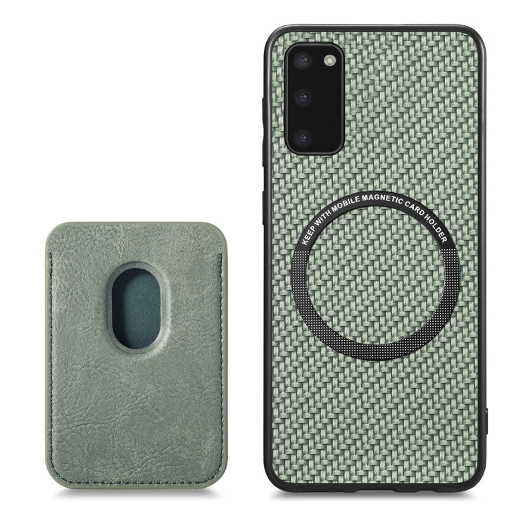 For Samsung Galaxy S20 Carbon Fiber Leather Card Magsafe Magnetic Phone Case(Green)