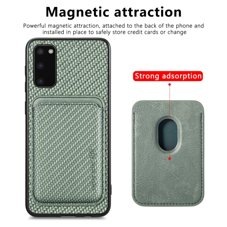 For Samsung Galaxy S20 Carbon Fiber Leather Card Magsafe Magnetic Phone Case(Green)