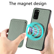 For Samsung Galaxy S20 Carbon Fiber Leather Card Magsafe Magnetic Phone Case(Green)