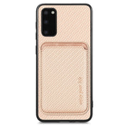 For Samsung Galaxy S20 Carbon Fiber Leather Card Magsafe Magnetic Phone Case(Khaki)