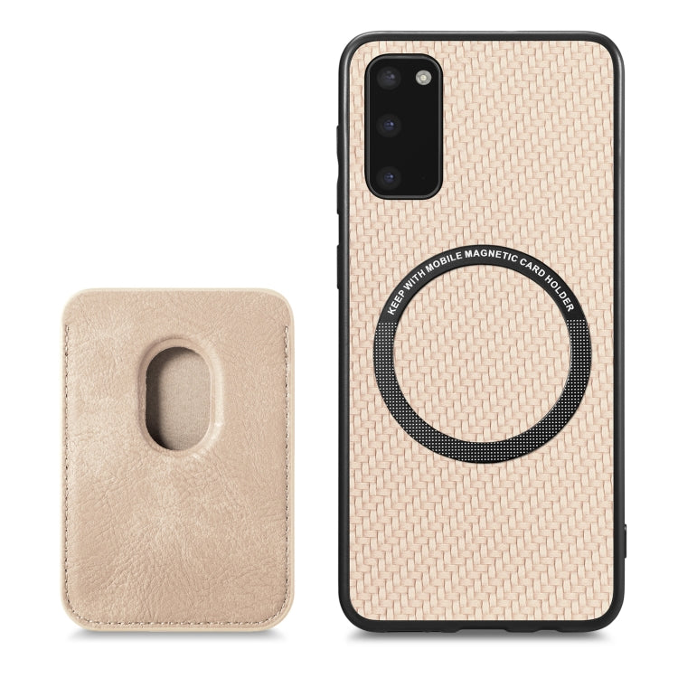 For Samsung Galaxy S20 Carbon Fiber Leather Card Magsafe Magnetic Phone Case(Khaki)