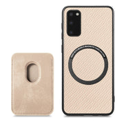 For Samsung Galaxy S20 Carbon Fiber Leather Card Magsafe Magnetic Phone Case(Khaki)