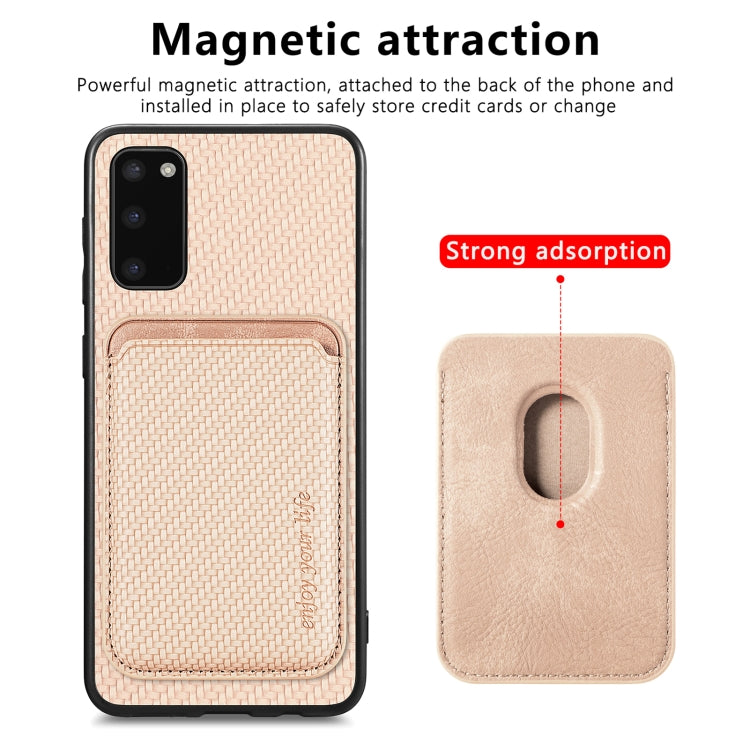 For Samsung Galaxy S20 Carbon Fiber Leather Card Magsafe Magnetic Phone Case(Khaki)